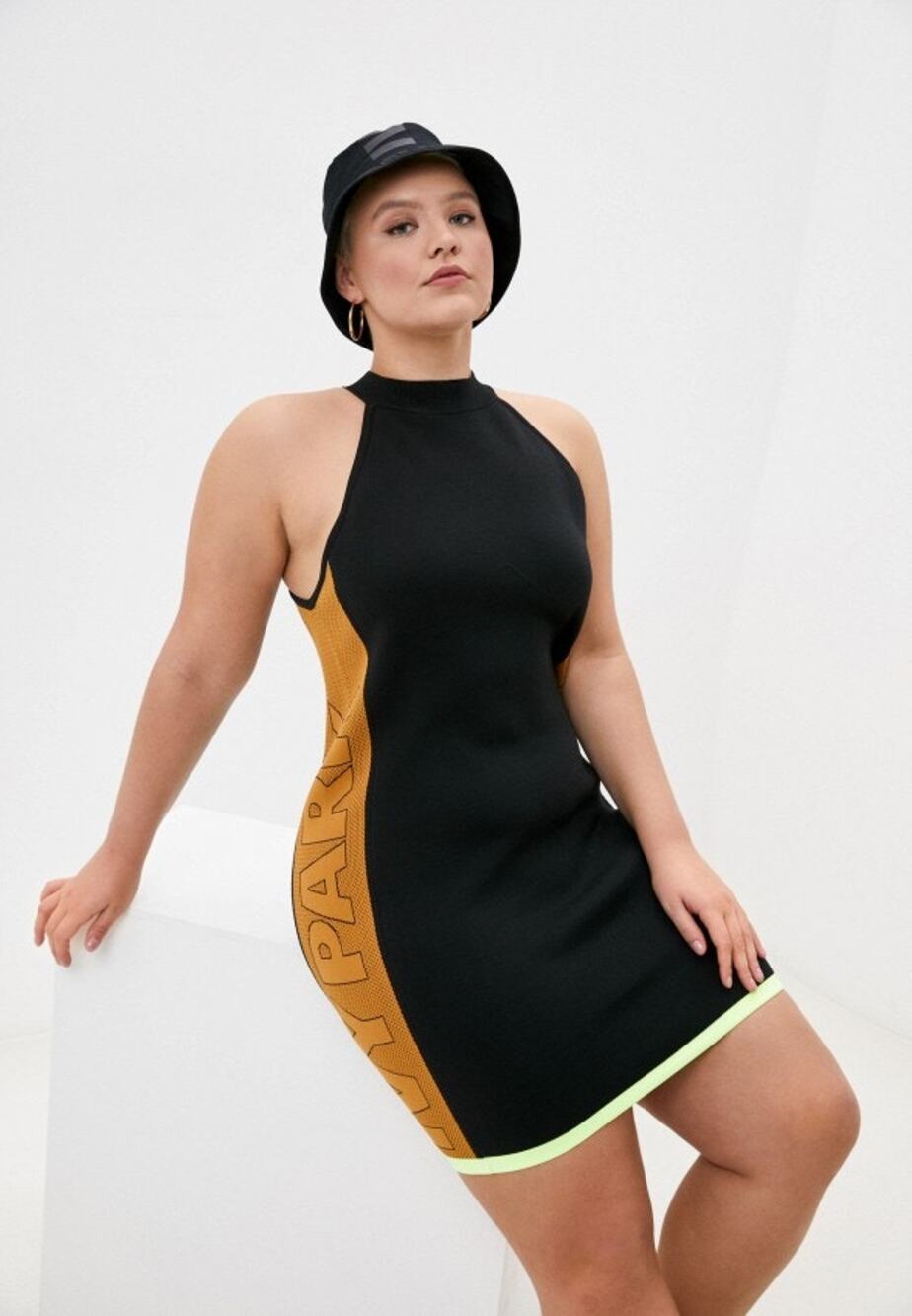 Adidas x Ivy Park Beyonce Knit Bodycon Black Gold Dress Plus Size 3XL